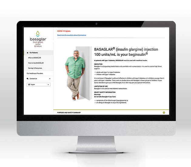 Home page of BASAGLAR patient website